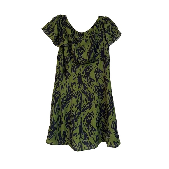 NWT Ali & Jay Mini Dress Size L Green Abstract Pattern Flutter Sleeves V Neck - Picture 7 of 7